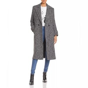 Anine Bing Elodie Herringbone Tweed Long Overcoat